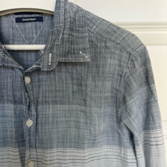 100% cotton Button Down Shirt with Horizontal Stripes and Gradient Print Sise L - Picture 5 of 16